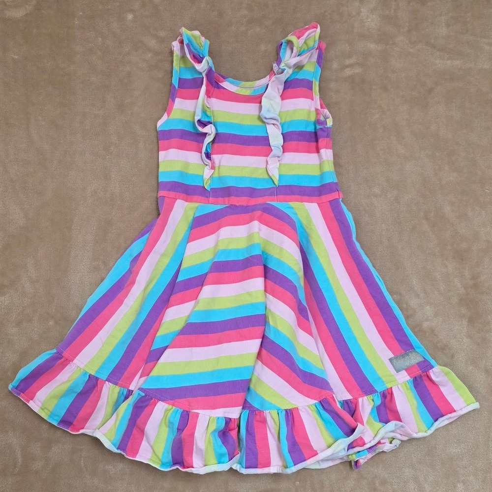 Eleanor Rose Kids Girls Striped Ruffle Tank Dress Size 7-8 Cotton Blend